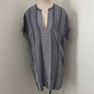 Vince Small 100% Silk Blue Print Mini Shift Shirt Dress ~ Pockets Classic